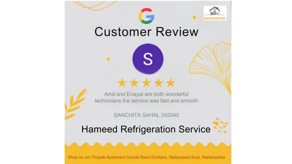π Customer Review Blog | Fast & Smooth Appliance Repair Services by Hameed Refrigeration Service π 7 SANCHITA SAHAL 245040 REVIEW BY HAMEED REFRIGERATION SERVICE 16 07